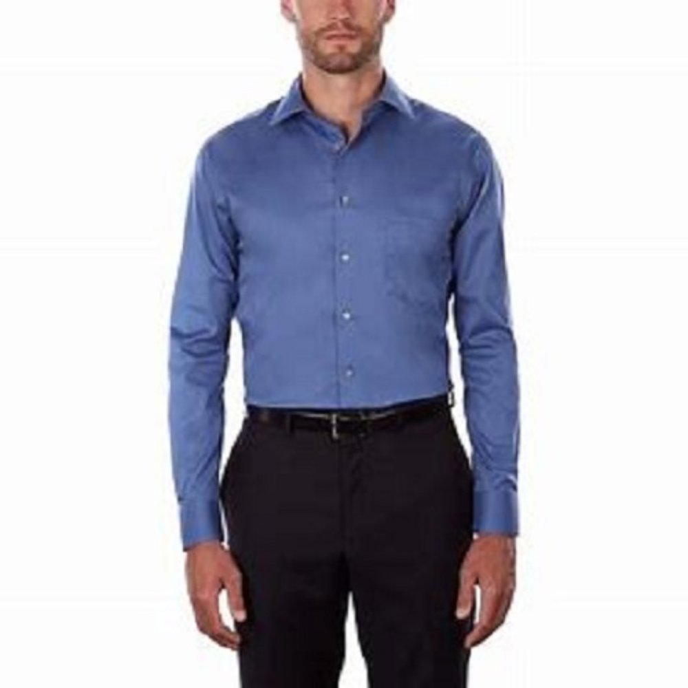 Van Heusen Flex Fit Button Up Dress Shirt, Men's Size 18.5, Medium Blue
